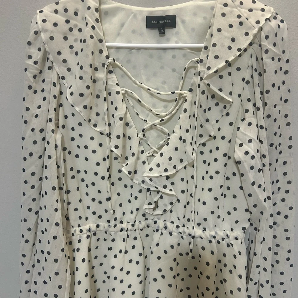 MAJORELLE cream and Black Polka Dot Mini Dress 0205 B-1 - Picture 3 of 15